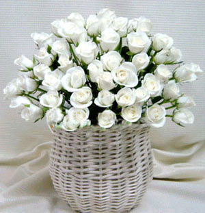 52 White Roses Basket