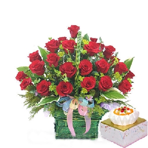 Red Rose Basket & Cake