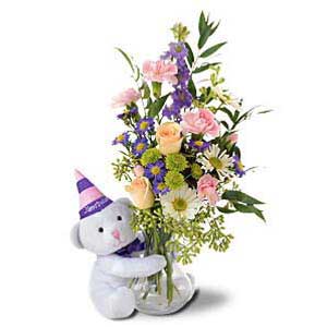 Happy Bear & Vase arrangement